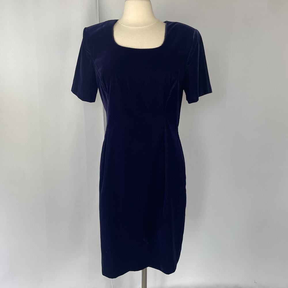 Vtg Y2K Cocktail Party Dress Size 14 Purple Velvet Pencil Short Sleeve Goth 90s